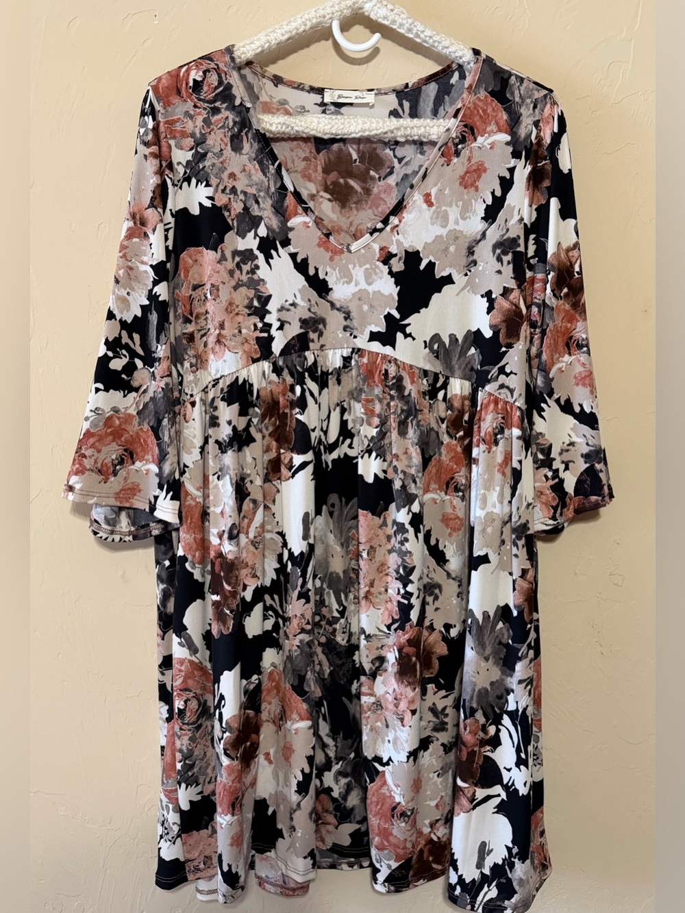 Beeson River Floral V-Neck Babydoll Dress - Black, Rose & Cream